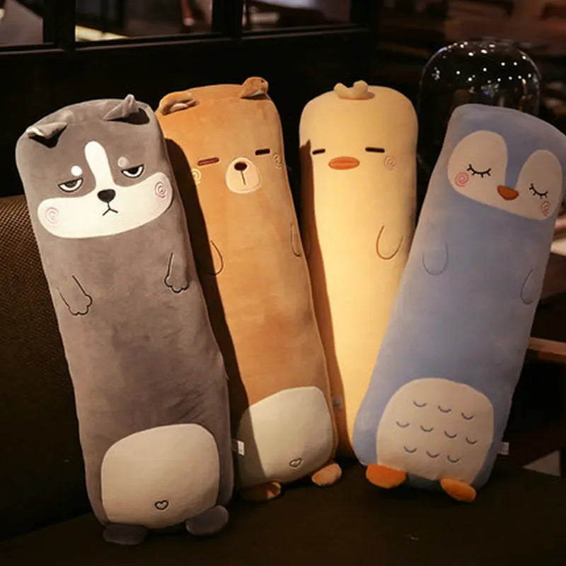 Peluche Longue Polochon Animaux – Coussin Traversin Husky, Pingouin & Ours