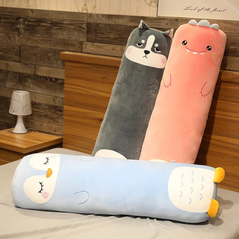 Peluche Longue Polochon Animaux – Coussin Traversin Husky, Pingouin & Ours