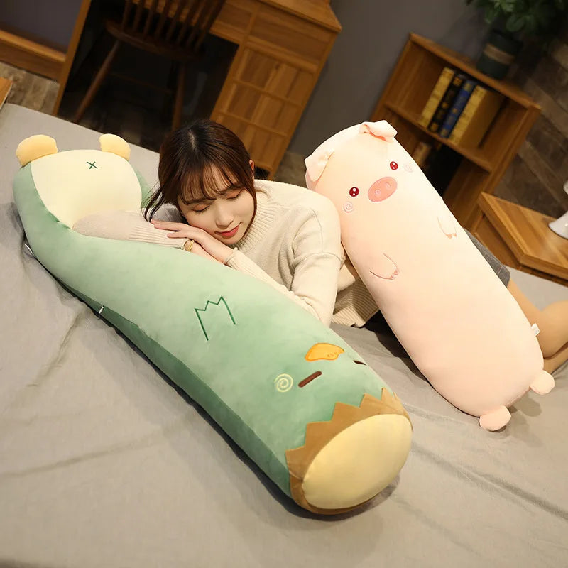 Peluche Longue Polochon Animaux – Coussin Traversin Husky, Pingouin & Ours
