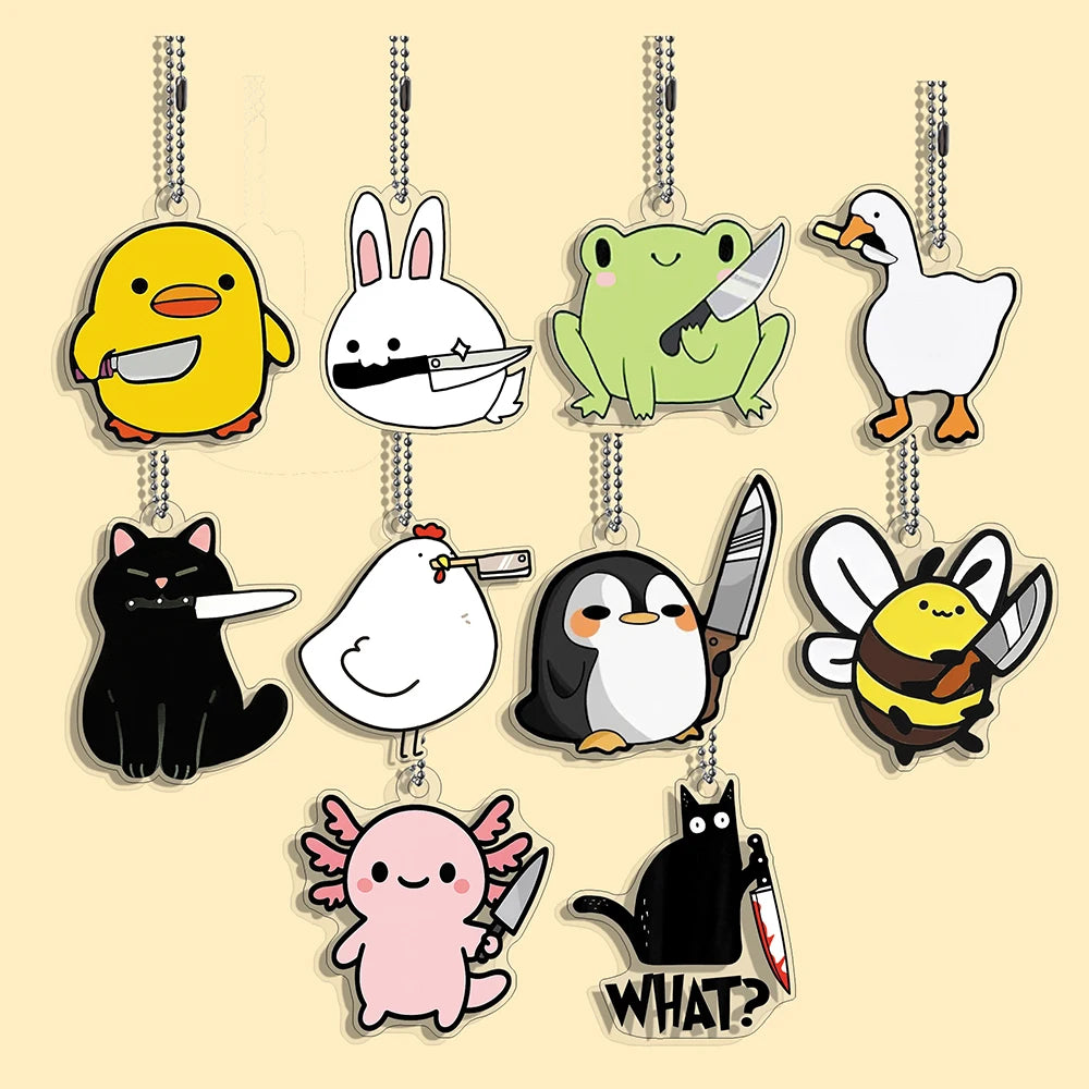Lot Porte-Clés Animaux Humoristiques – Pendentifs Poussin, Grenouille & Chat Rigolos