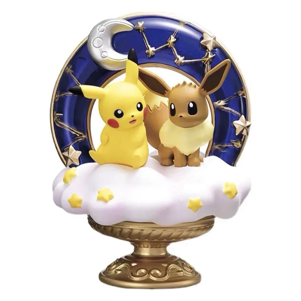 Lot de figurines Pokémon de collection avec des effets visuels d'attaques de feu, d'électricité et d'eau