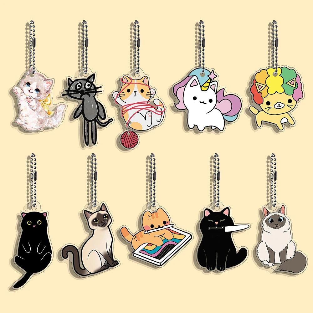 Lot Porte-Clés Chats Memes Internet – Pendentifs Illustration Chat Mignon & Drôle