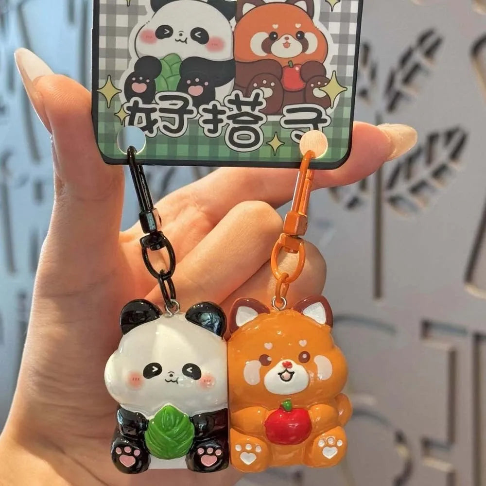 Lot de 2 Porte-Clés Animaux Kawaii – Pendentifs Panda, Canard & Chat en Résine