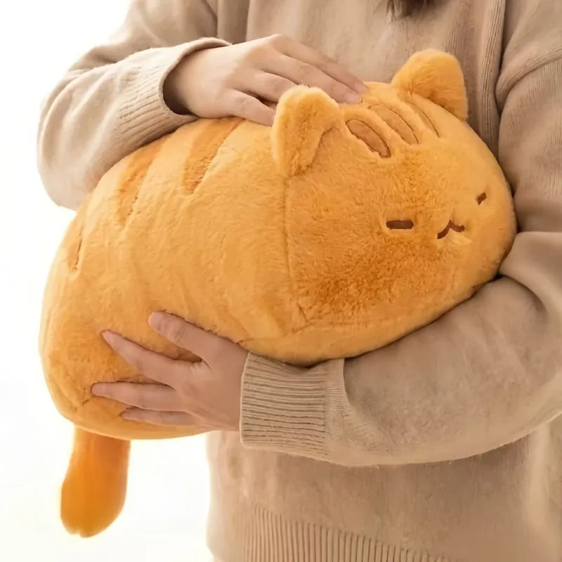 Peluche Chat Roux Moelleux Allongé – Coussin Matou Rayé Doux pour Câlin