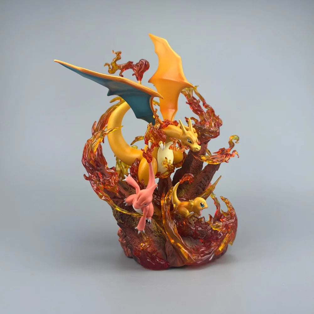 Statue Figurine Pokémon Évolution Dracaufeu - Effet Flamme Céleste (30cm)