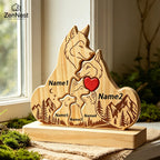 Puzzle Familial Loup en Bois Personnalisable – Statuette Décorative Prénoms Gravés