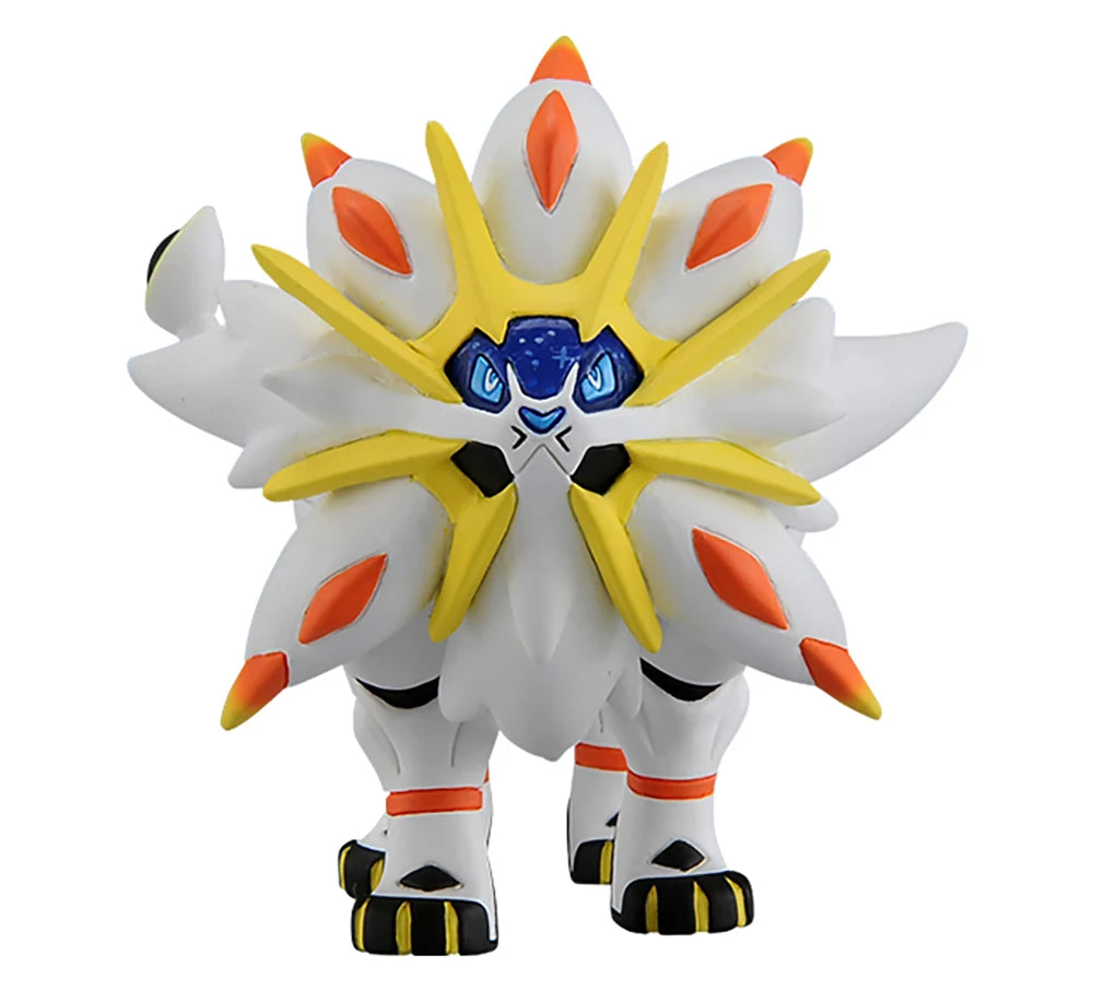 Figurine Pokémon officielle de Solgaleo et Lunala, emblèmes du Soleil et de la Lune.