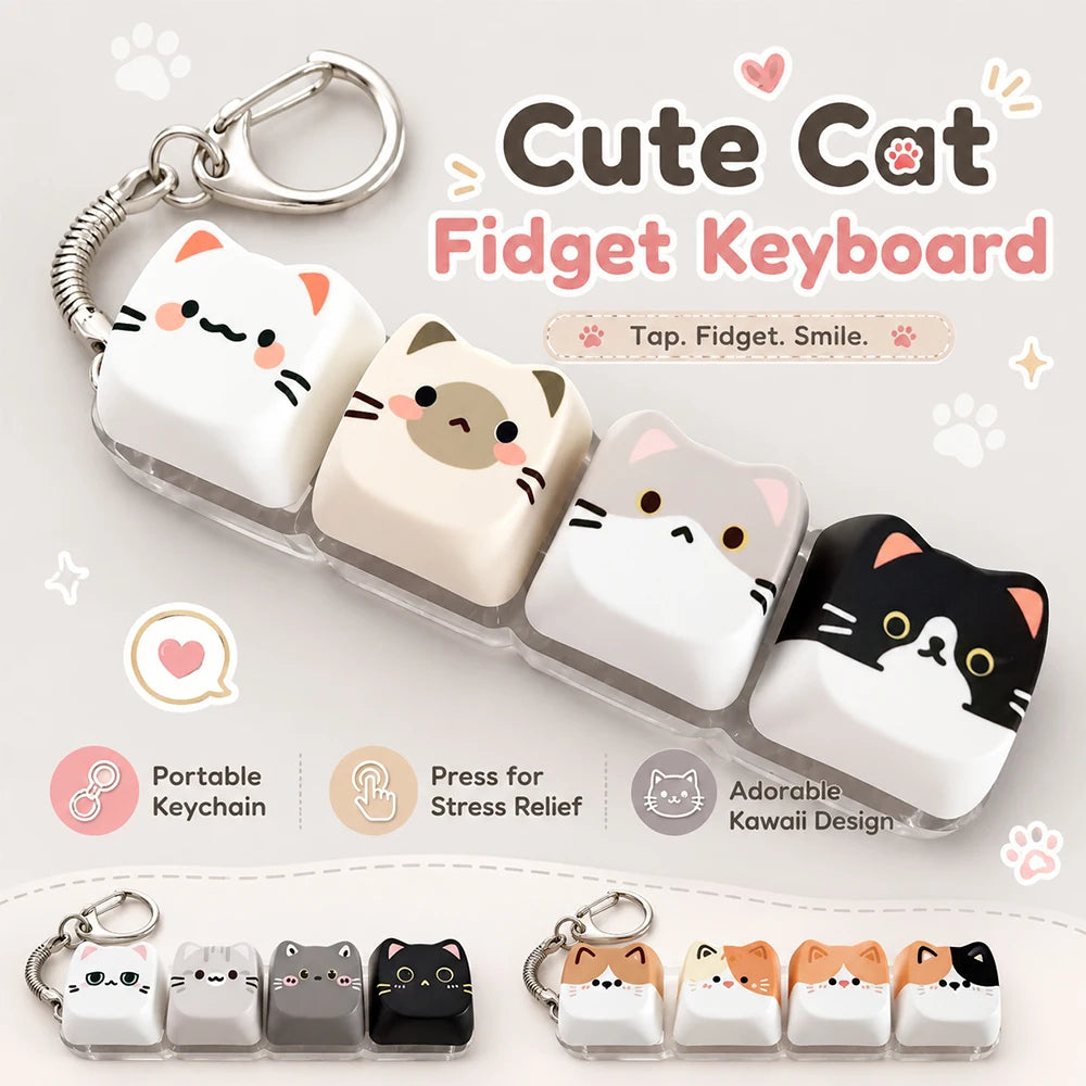 Porte-Clés Touche Clavier Fidget Chat – Jouet Anti-Stress Clic Klicker Kawaii