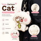 Porte-Clés Peluche Chat Blanc Poilu – Charm Sac Kitten avec Poisson