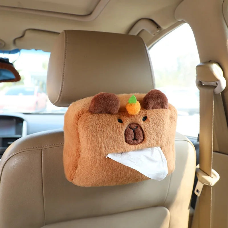 Kit Accessoires Auto Peluche Capybara – Repose-Tête, Protège-Ceinture & Boîte Mouchoirs
