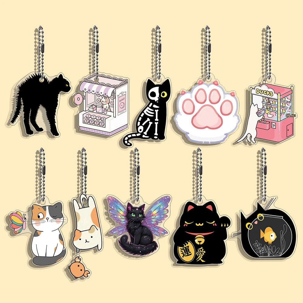 Lot Porte-Clés Chats Memes Internet – Pendentifs Illustration Chat Mignon & Drôle