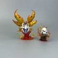 Ensemble de figurines Pokémon détaillées comprenant Pyronille et son évolution Pyrax avec effets de flammes.