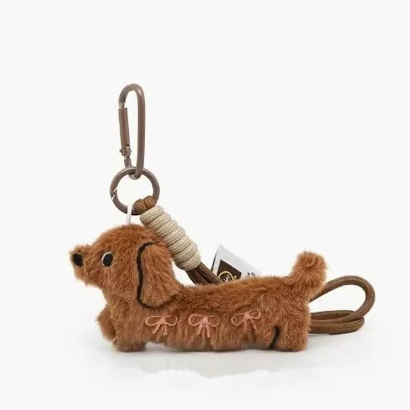 Porte-Clés Peluche Teckel Marron – Charm Sac Chien Saucisse Moelleux