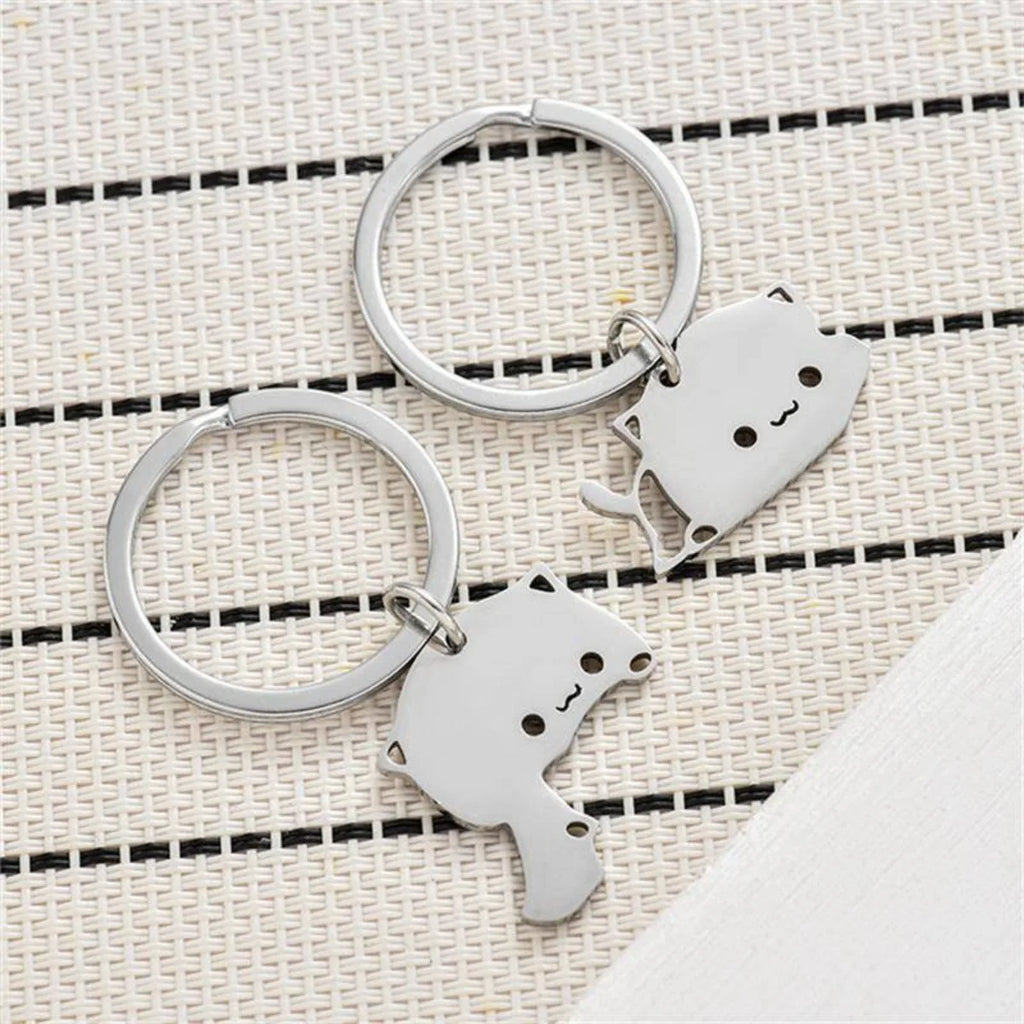 Duo Porte-Clés Chats Métal Aimantés – Pendentif Encastrable Couple & Amitié