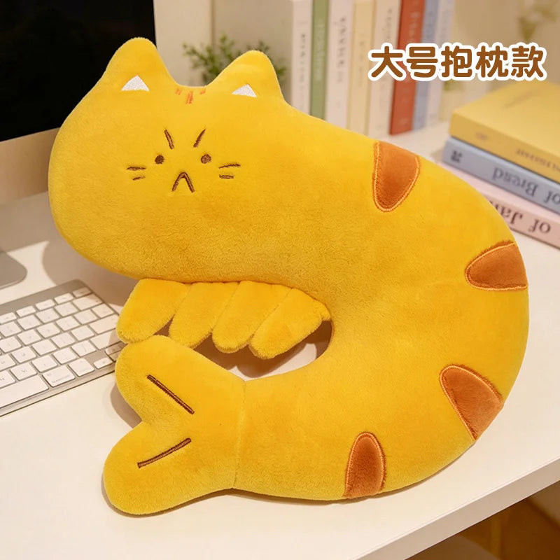 Peluche Chat Incurvée Forme crevette – Coussin de Nuque Moelleux Animaux