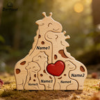 Puzzle Familial Girafes en Bois Personnalisé – Statuette Décorative Prénoms Gravés