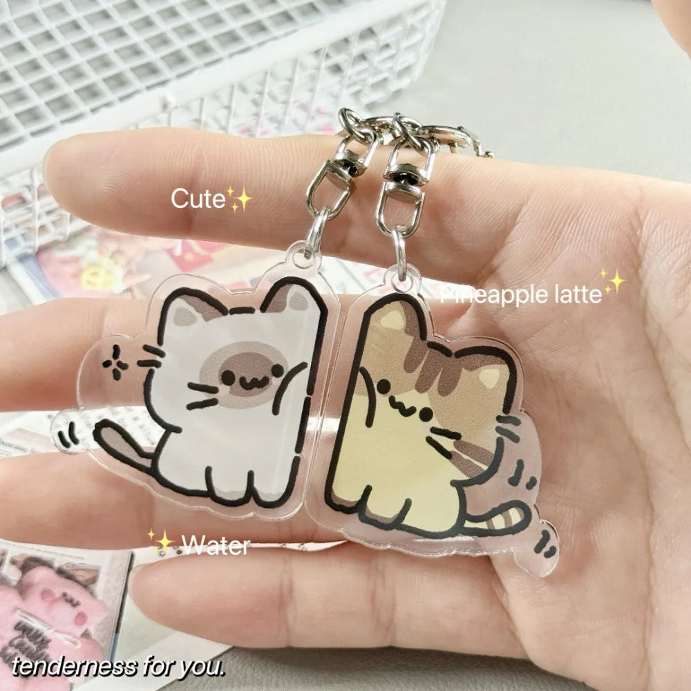 Duo Porte-Clés Chats Acrylique Cœur – Pendentifs Complémentaires Best Friends
