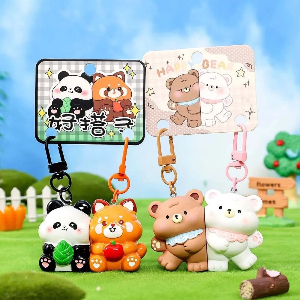 Lot de 2 Porte-Clés Animaux Kawaii – Pendentifs Panda, Canard & Chat en Résine