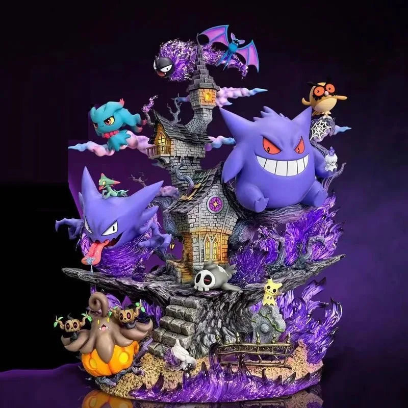 Statue Figurine Pokémon Maison Hantée - Ectoplasma, Mimiqui & Ambiance Halloween (32cm)