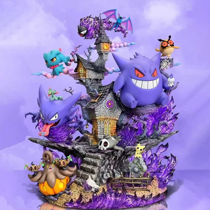 Statue Figurine Pokémon Maison Hantée - Ectoplasma, Mimiqui & Ambiance Halloween (32cm)