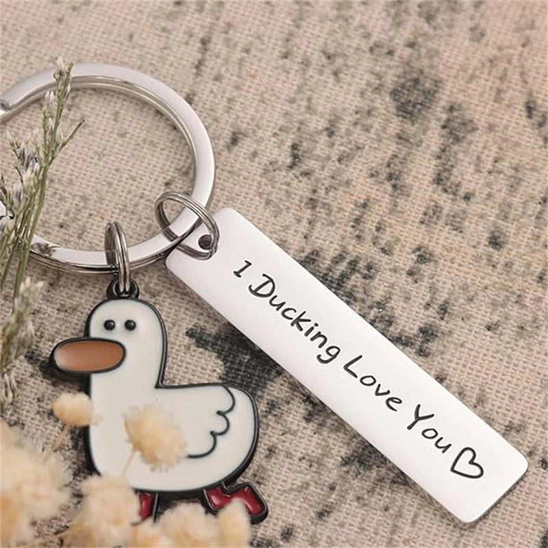 Porte-Clés Canard Rigolo avec Message – Pendentif Métal Humour Couple