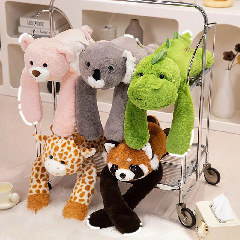 Peluche Animal Longs Bras Suspendu – Panda Rouge, Koala, Dino, Girafe avec Scratch