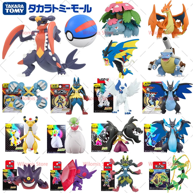 Figurines Pokémon de collection regroupant des formes évoluées et des Méga-Évolutions emblématiques.