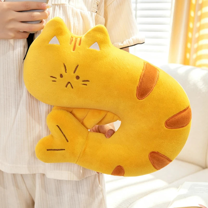 Peluche Chat Incurvée Forme crevette – Coussin de Nuque Moelleux Animaux