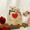 Statuette Ours Noël en Bois Personnalisée – Puzzle Décoratif Écharpe & Cœur Gravé