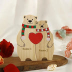 Statuette Ours Noël en Bois Personnalisée – Puzzle Décoratif Écharpe & Cœur Gravé