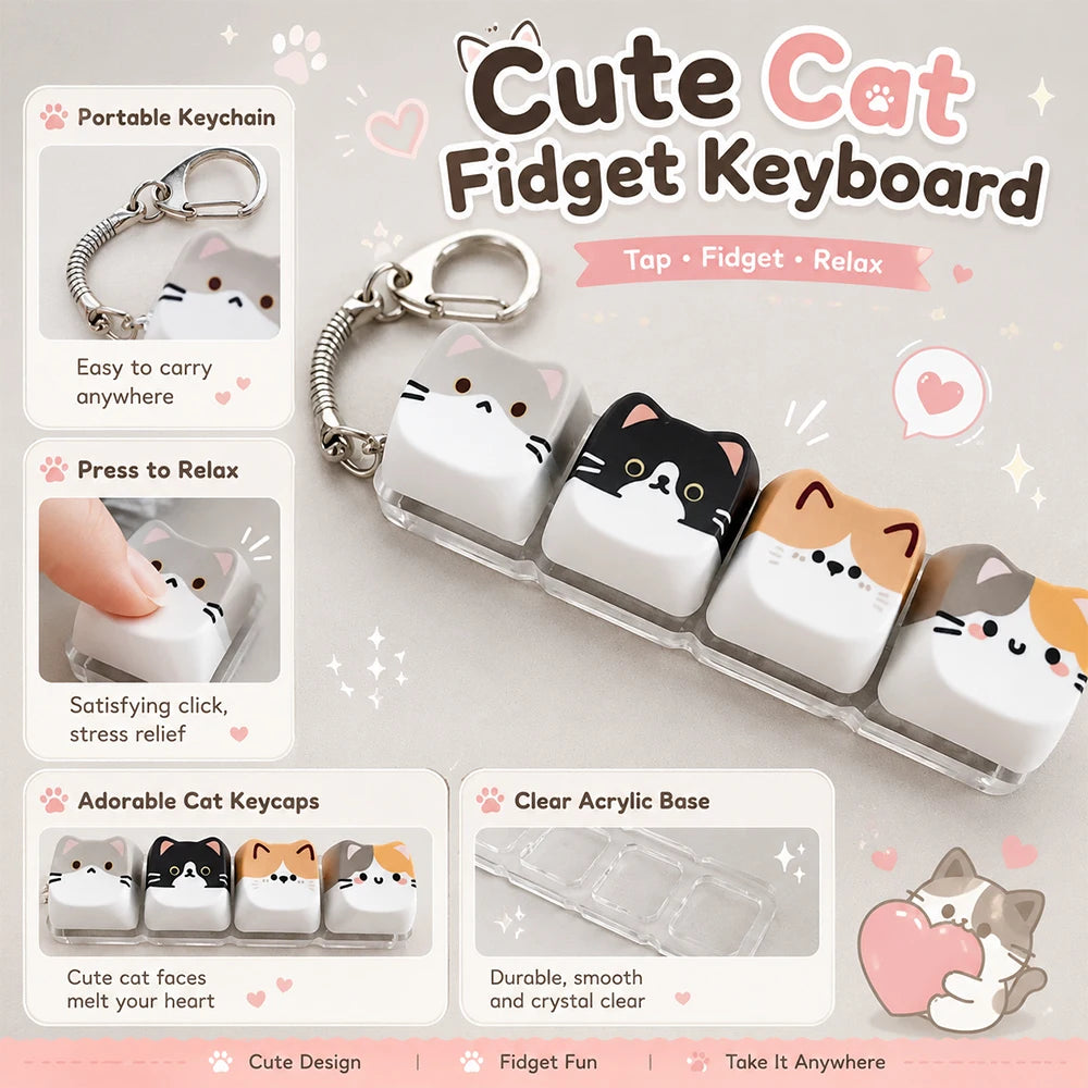 Porte-Clés Touche Clavier Fidget Chat – Jouet Anti-Stress Clic Klicker Kawaii