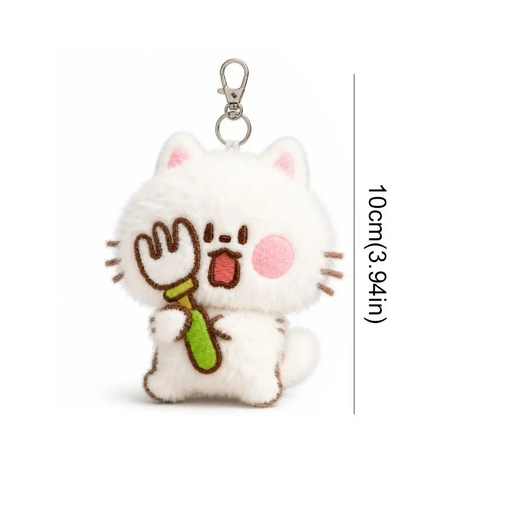 Porte-Clés Peluche Chat Blanc Poilu – Charm Sac Kitten avec Poisson