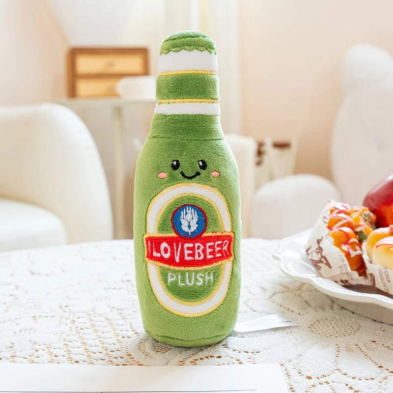 Peluche Chope de Bière & Tonneau Mousse – Doudou Kawaii Rigolo Boisson