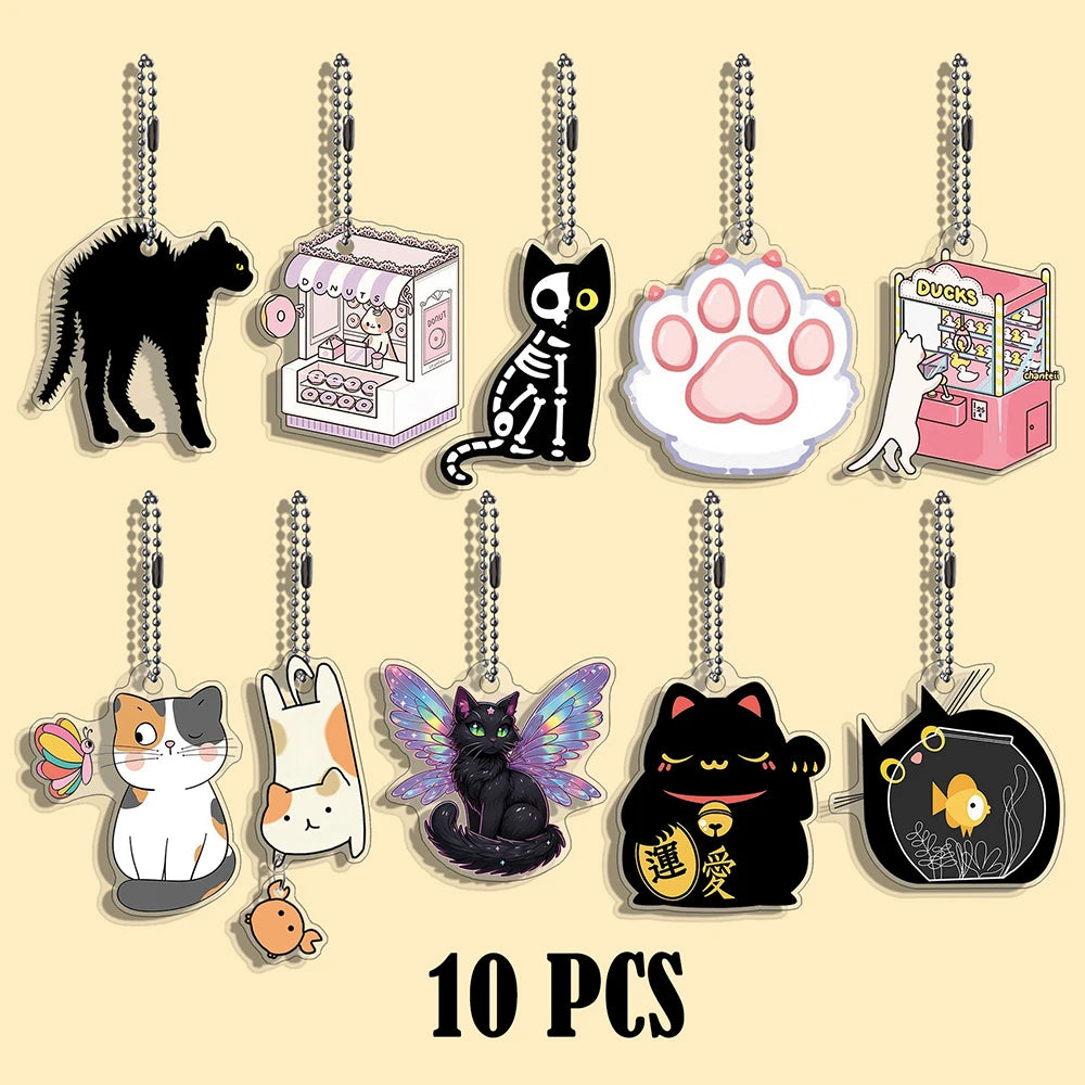 Lot Porte-Clés Chats Memes Internet – Pendentifs Illustration Chat Mignon & Drôle