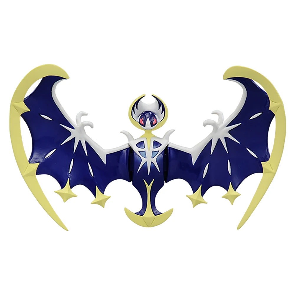 Figurine Pokémon officielle de Solgaleo et Lunala, emblèmes du Soleil et de la Lune.