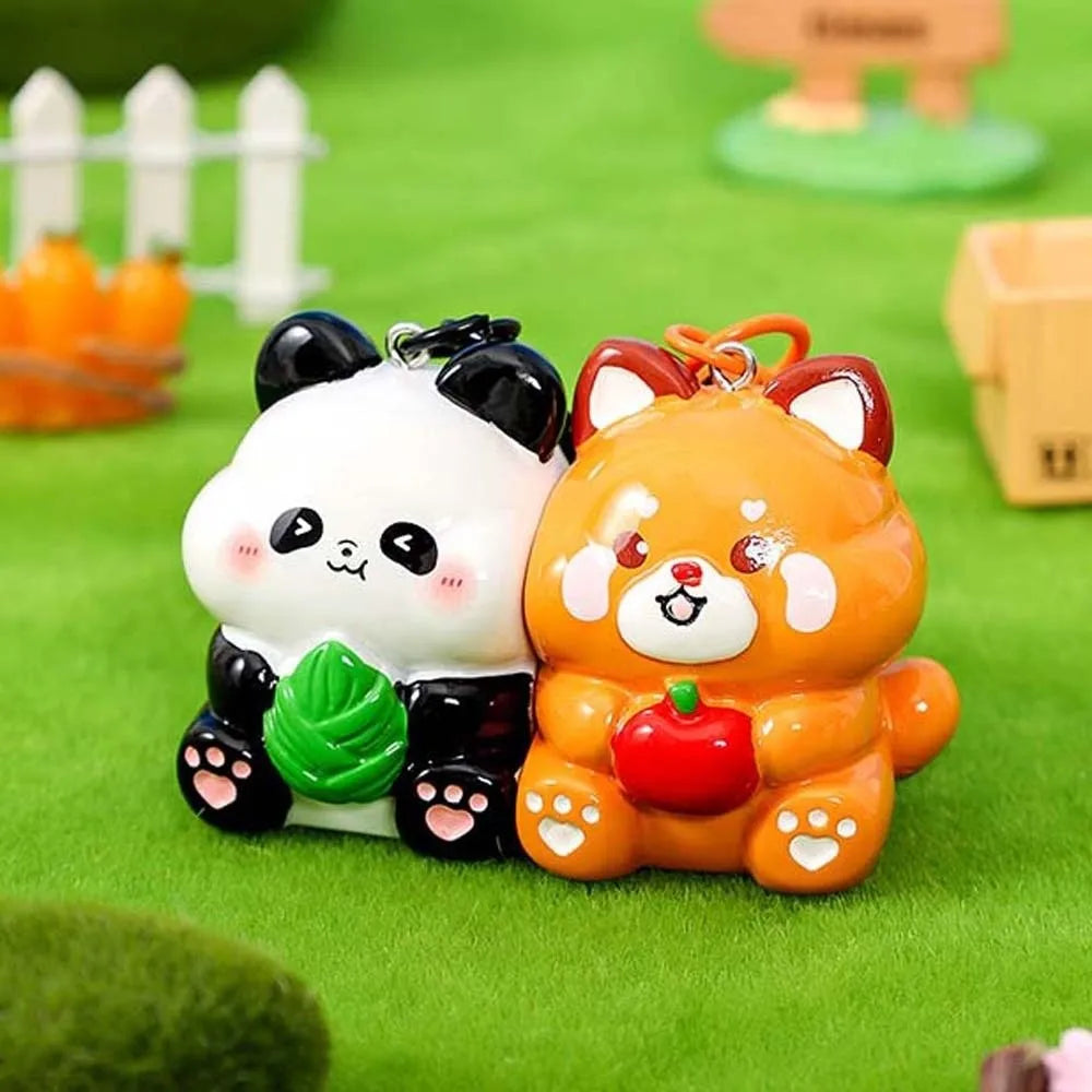 Lot de 2 Porte-Clés Animaux Kawaii – Pendentifs Panda, Canard & Chat en Résine