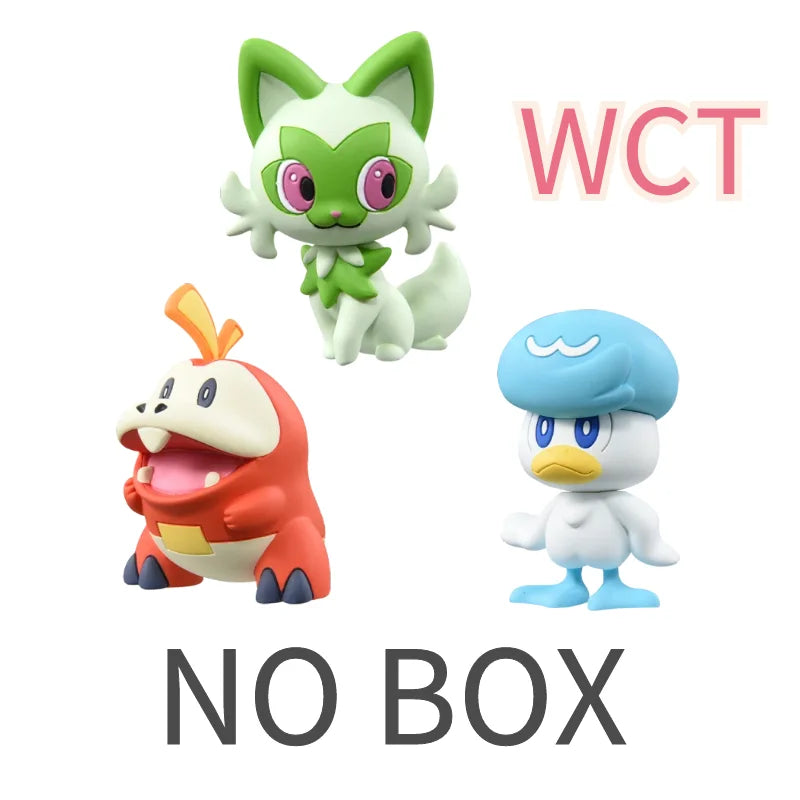 Sélection de figurines Pokémon variées incluant des Pokémon emblématiques, des formes de Teracristal et des dresseurs.