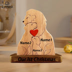 Statuette Lions Famille en Bois Personnalisée – Puzzle Décoratif Cœur & Noël