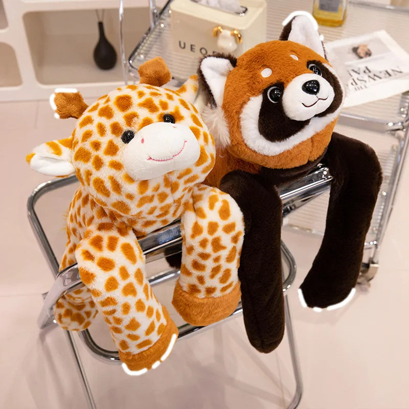 Peluche Animal Longs Bras Suspendu – Panda Rouge, Koala, Dino, Girafe avec Scratch