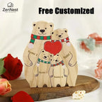 Statuette Ours Noël en Bois Personnalisée – Puzzle Décoratif Écharpe & Cœur Gravé
