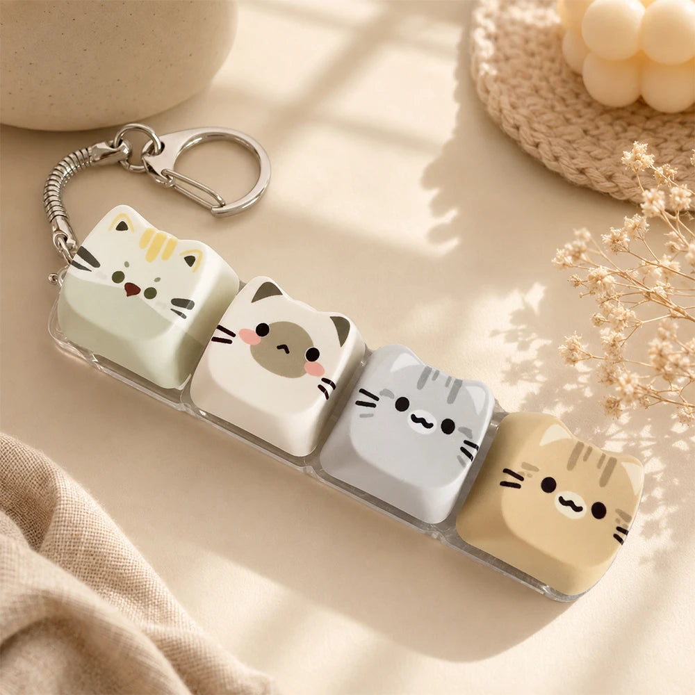 Porte-Clés Touche Clavier Fidget Chat – Jouet Anti-Stress Clic Klicker Kawaii