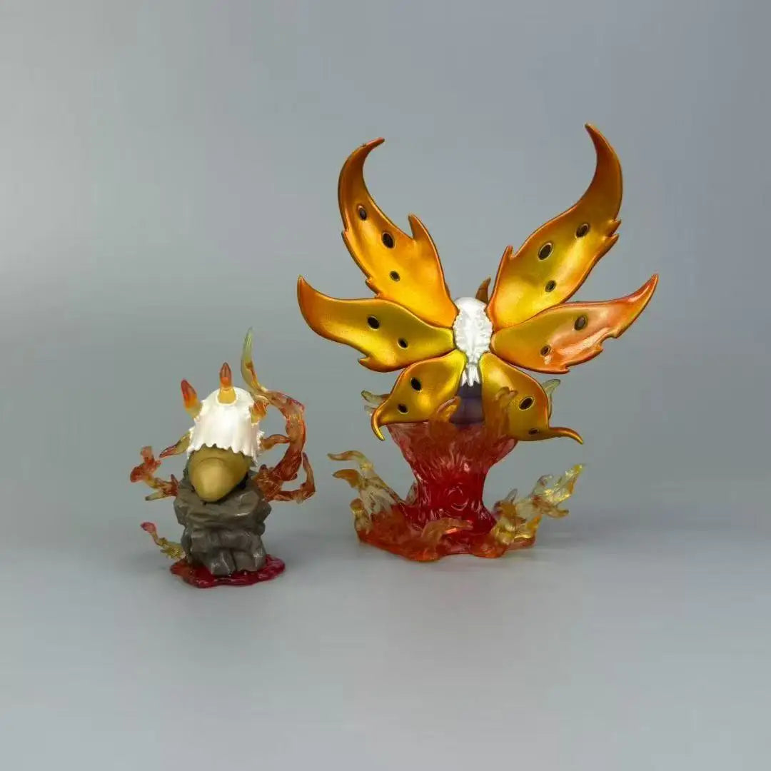 Ensemble de figurines Pokémon détaillées comprenant Pyronille et son évolution Pyrax avec effets de flammes.