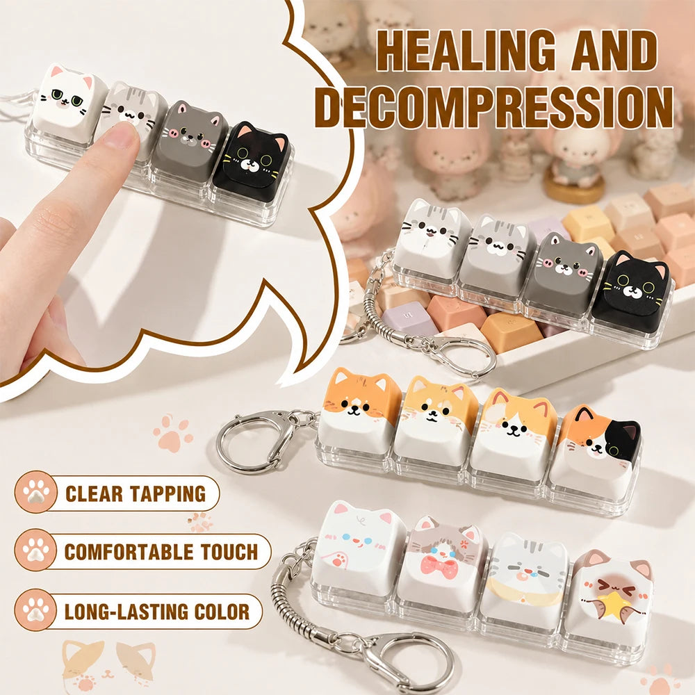 Porte-Clés Touche Clavier Fidget Chat – Jouet Anti-Stress Clic Klicker Kawaii