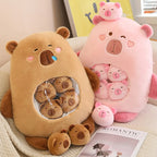 Coussin Peluche Capybara Fenêtre – Sachet Transparent Rempli de Mini Doudous