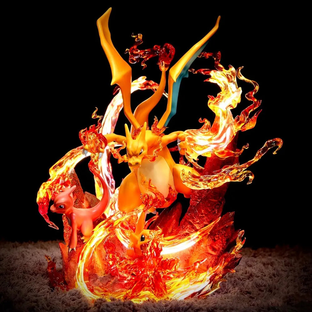 Statue Figurine Pokémon Évolution Dracaufeu - Effet Flamme Céleste (30cm)
