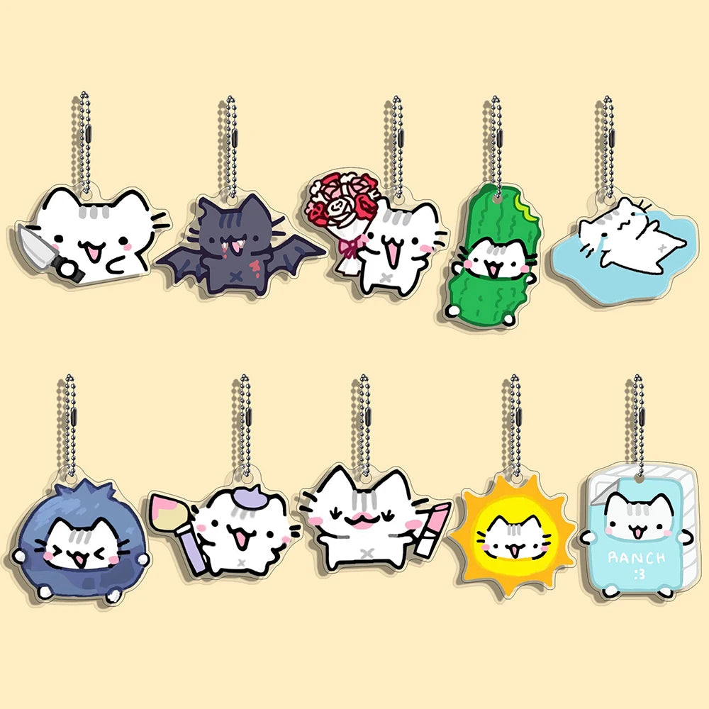 Lot Porte-Clés Chats Mèmes Internet – Pendentifs Illustration Chat Mignon & Drôle