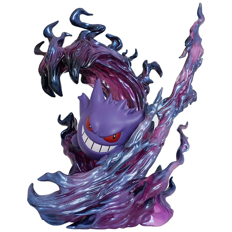 Figurine Pokémon dynamique d'Ectoplasma entouré d'une imposante aura d'énergie ténébreuse