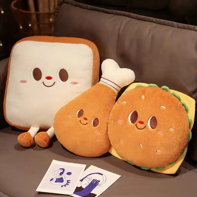 Coussin Peluche Fast-Food Kawaii – Doudou Pain de Mie, Cuisse de Poulet & Burger