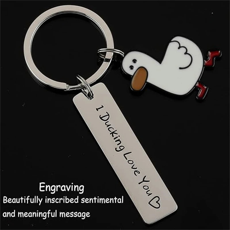 Porte-Clés Canard Rigolo avec Message – Pendentif Métal Humour Couple