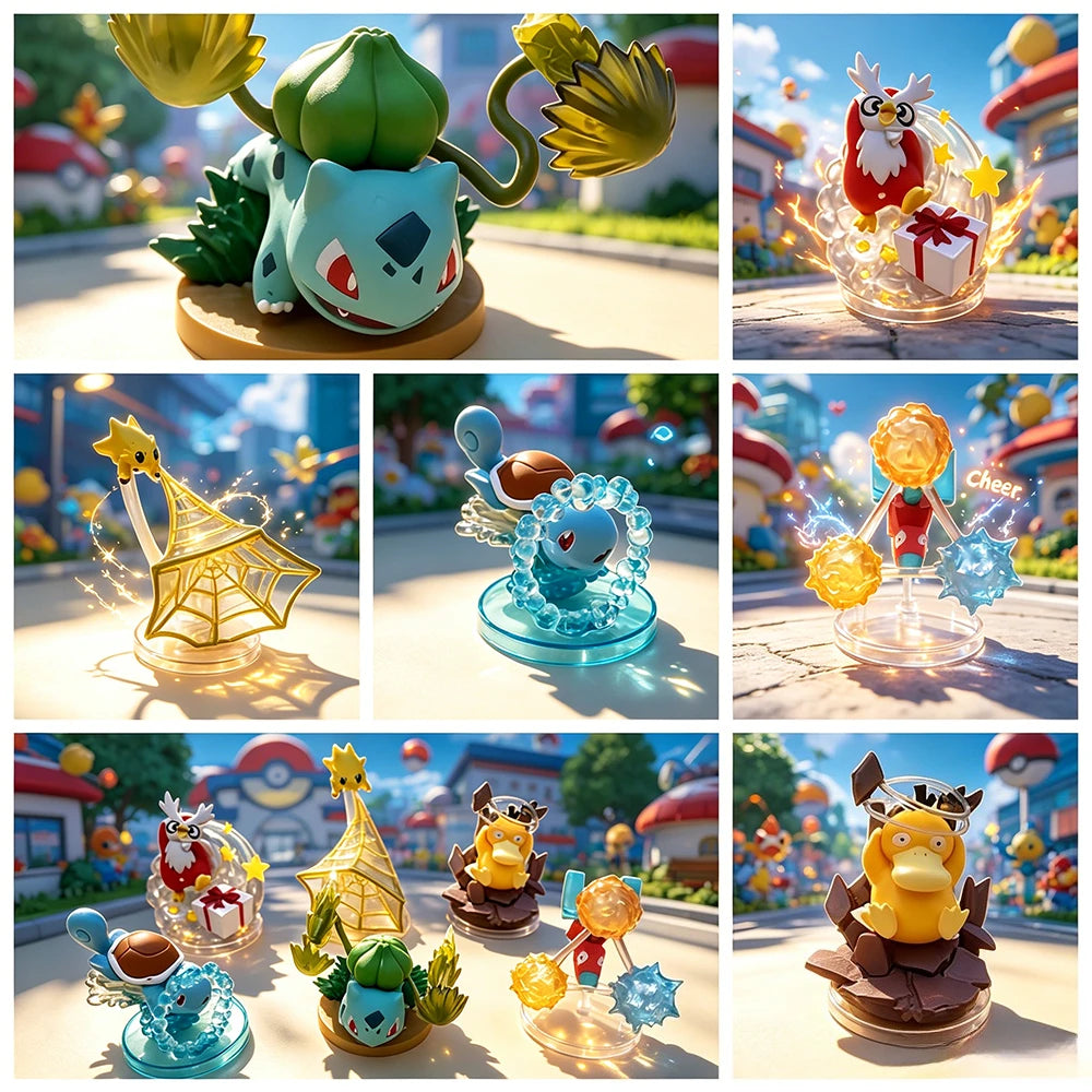 Lot de figurines Pokémon de collection avec des effets de cristal et d'attaques translucides